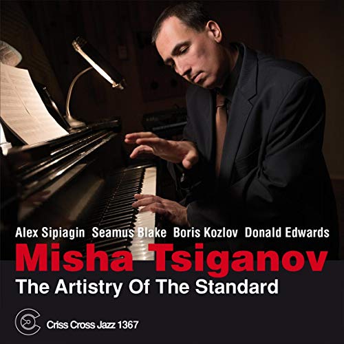 Misha Tsiganov at a piano, album cover with red text and artist names.