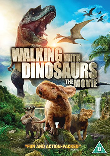 DVD cover featuring dinosaurs in a jungle, with the title "Walking with Dinosaurs the Movie".