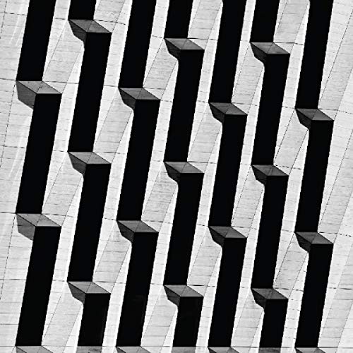 Black and white geometric album cover with ascending rectangular shapes.