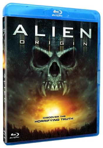Blu-ray case for "Alien Origin" featuring a skull and fiery landscape.