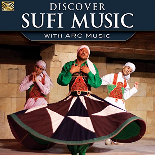CD cover: three Sufi musicians in traditional dress performing whirling dervish.