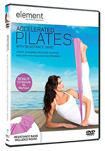 DVD cover featuring a woman doing Pilates with a resistance band.