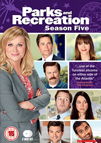 Parks and Recreation" Season Five DVD cover with cast portraits.
