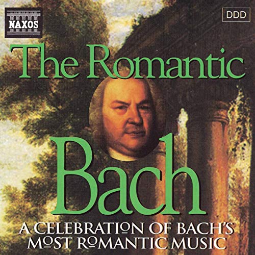 CD cover for "The Romantic Bach" featuring a portrait of Johann Sebastian Bach.