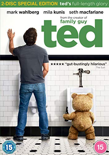 DVD cover for "Ted" showing a man and a teddy bear in a bathroom.