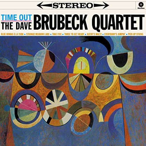 Dave Brubeck Quartet’s “Time Out” vinyl album cover, abstract geometric design.