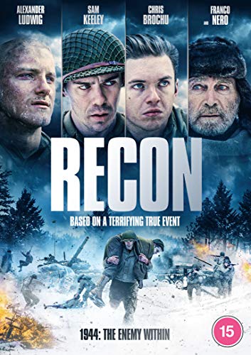 Recon 1944" DVD cover featuring four actors and a WWII battlefield scene.