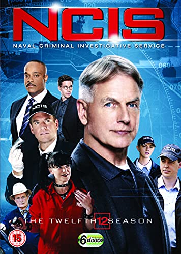 NCIS Season 12 DVD cover featuring a cast portrait and blue tech background.
