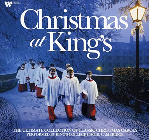 Vinyl record album cover with choirboys walking in the snow, titled "Christmas at King's".