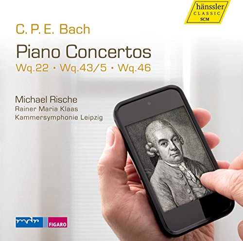 CD cover featuring a hand holding a phone displaying a portrait of C.P.E. Bach.