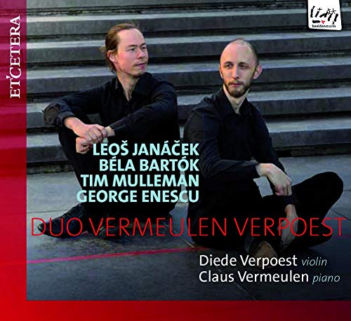 "CD cover featuring two men sitting on concrete steps, with text overlay."