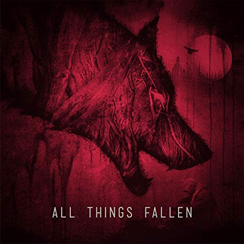 Dark album cover with a wolf silhouette and a red moon.