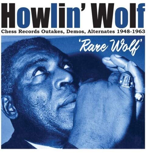 Howlin’ Wolf album cover, portrait of the blues musician in blue tones.