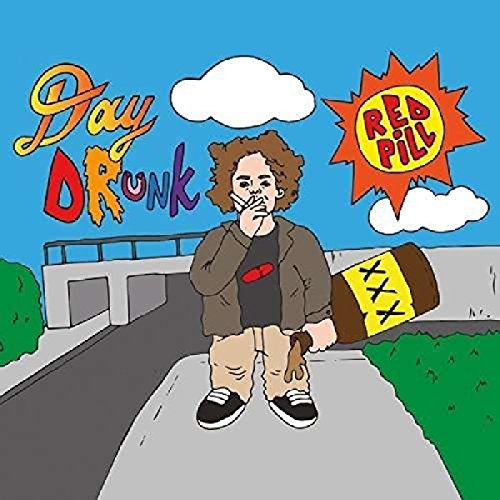 "Album cover art featuring a cartoon man standing on a road, smoking a cigarette."