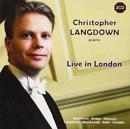 CD cover featuring a man in a tuxedo, with text "Christopher Langdown, piano: Live in London".