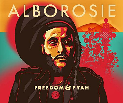 Album cover with a man wearing a turban, against a red, teal, and orange background.