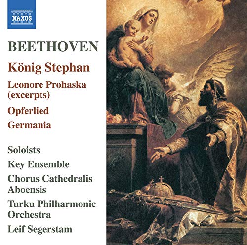 "CD cover with a classical painting and Beethoven's works listed on a white background."