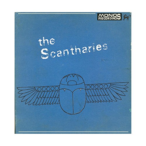 Blue CD cover with white line art of a winged scarab beetle.