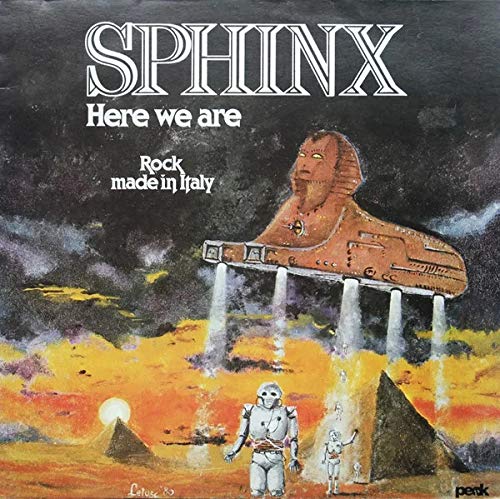 CD cover for Sphinxās āHere We Areā featuring a sphinx and robot.