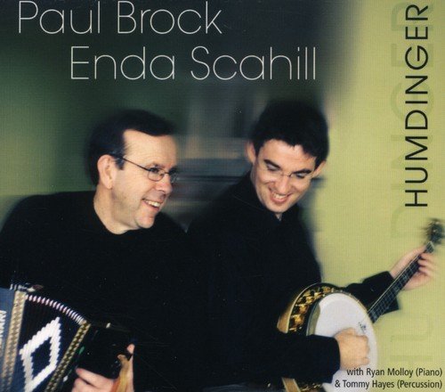 "Album cover featuring two men playing instruments, with green background and white text."