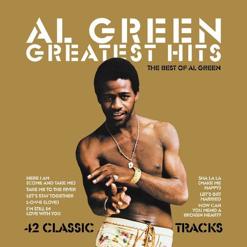 "CD cover featuring Al Green, shirtless, with track list on olive green background."