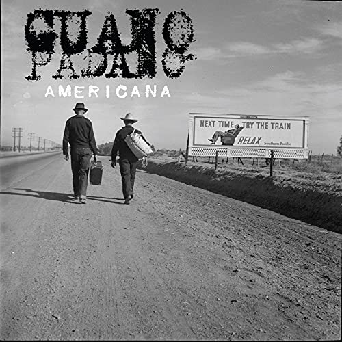 CD cover: two men walking along a rural road, black and white.