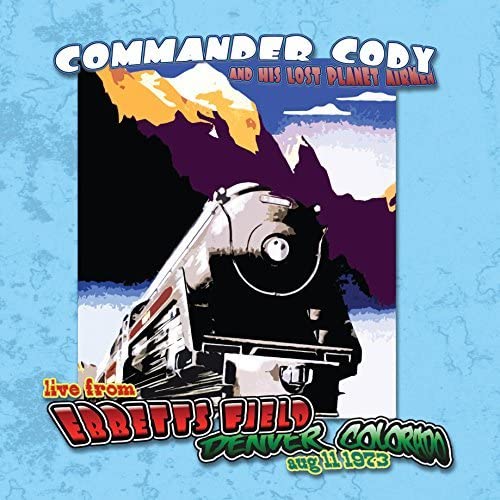 Album cover for Commander Cody featuring a vintage steam train and mountains.