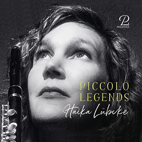 CD cover: Black and white portrait of a woman with a piccolo.