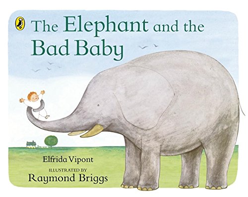 "Children's book cover featuring a grey elephant and a baby on its trunk."