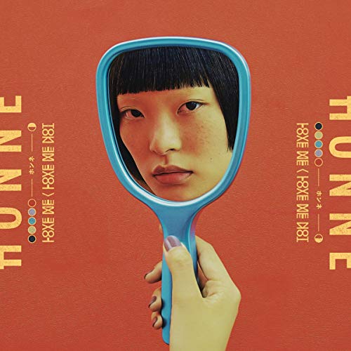 "Album cover featuring a hand holding a blue mirror with a reflected face."