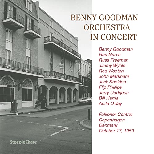 CD cover for Benny Goodman Orchestra’s “In Concert” with building image.