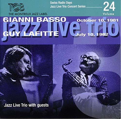 Jazz album cover featuring two men playing saxophones, with purple and blue hues.