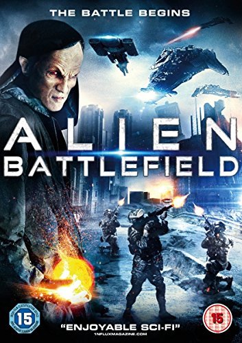 "Alien Battlefield DVD cover featuring a man and soldiers in a futuristic battle scene."