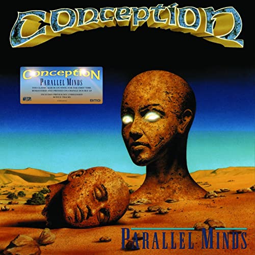 Album cover for Conception’s “Parallel Minds” featuring a desert landscape and heads.