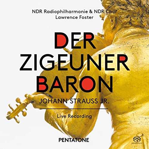 A CD cover featuring a gold statue playing a stringed instrument, with bold black and red text.