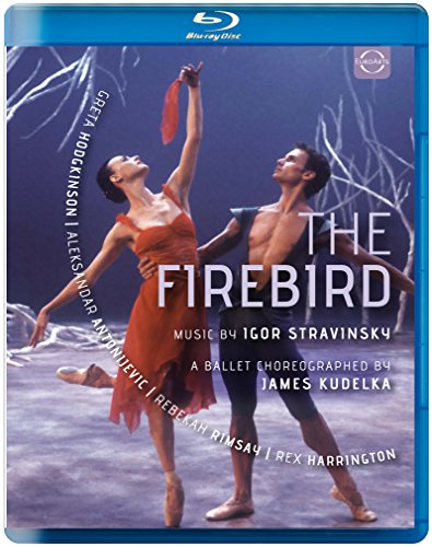 Blu-ray cover for Stravinsky’s “The Firebird” ballet, featuring dancers.