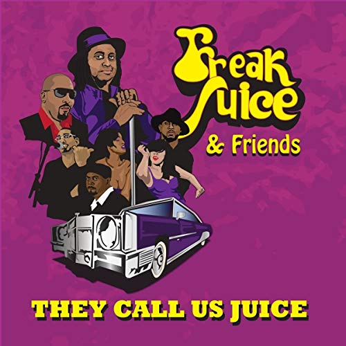 CD cover for "Freak Juice" featuring illustrated people and a purple car.