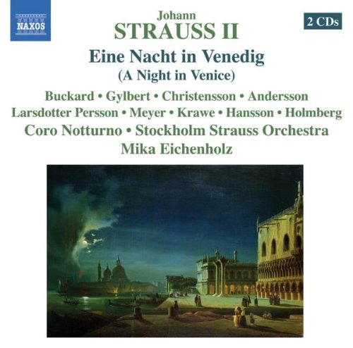 "CD cover with 'Johann Strauss II' and 'A Night in Venice' in green and blue."