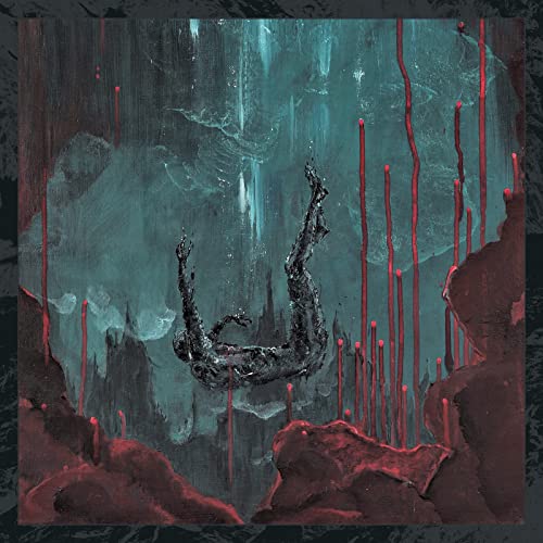 Dark, abstract album cover depicting a falling figure in blue and red tones.