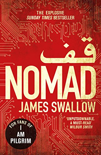 "Book cover with red circuit board background, featuring title 'Nomad' and author 'James Swallow'."