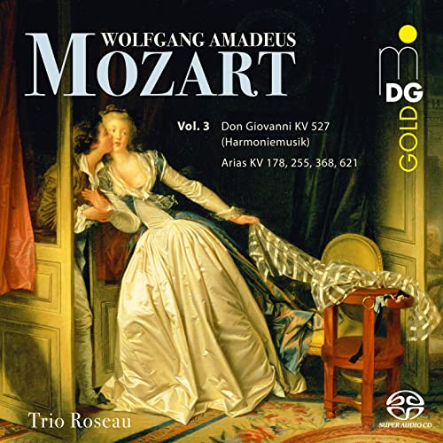 CD cover for Mozart’s “Don Giovanni” featuring 18th-century couple.