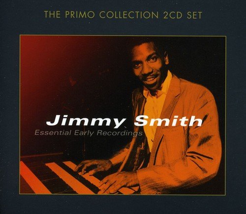 "Album cover featuring Jimmy Smith playing the organ, orange-toned image on black background."