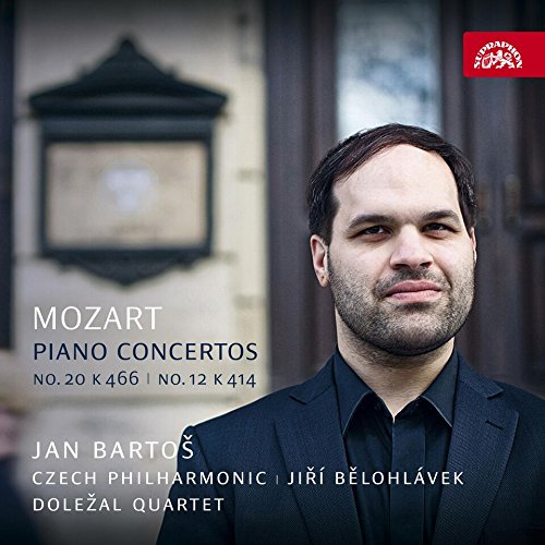 CD cover featuring a man in a suit, text reads "Mozart Piano Concertos".