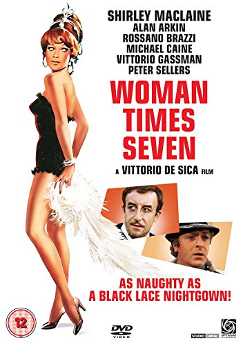Woman Times Seven" DVD cover featuring Shirley MacLaine and male portraits.