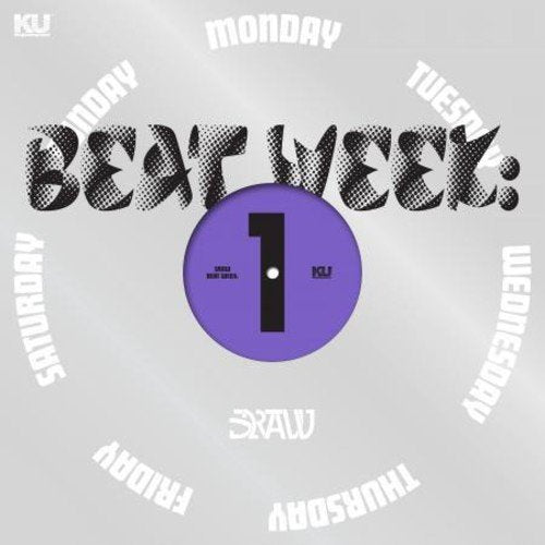 Black and purple vinyl record label with days of the week text.