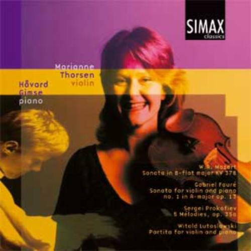 CD cover with a violinist and pianist, layered images, purple and yellow background.