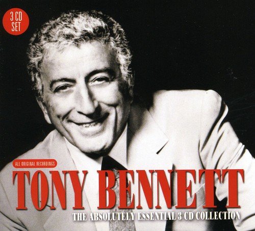 Black-and-white photo of Tony Bennett smiling, with red and white text on a black background.