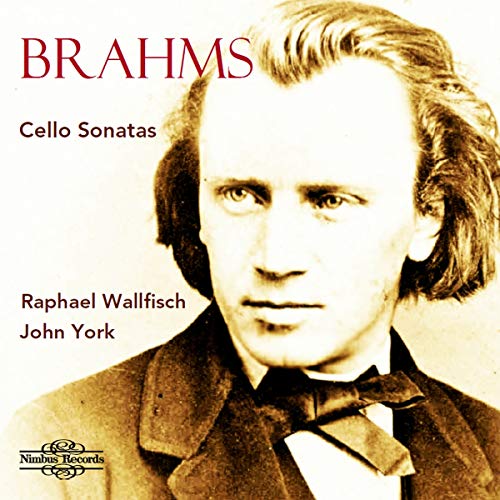 "CD cover featuring sepia-toned portrait of Johannes Brahms with red title and artist names."
