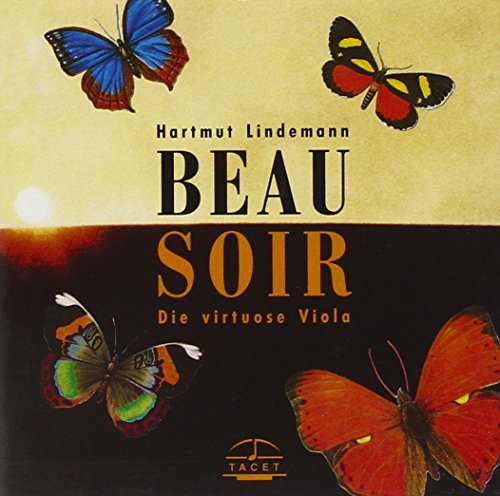 "CD cover with colorful butterflies and text 'BEAU SOIR' on a split yellow and black background."