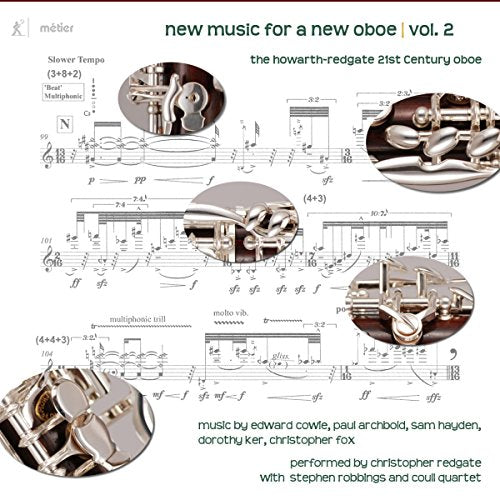 CD cover featuring sheet music and close-ups of an oboe’s keys.